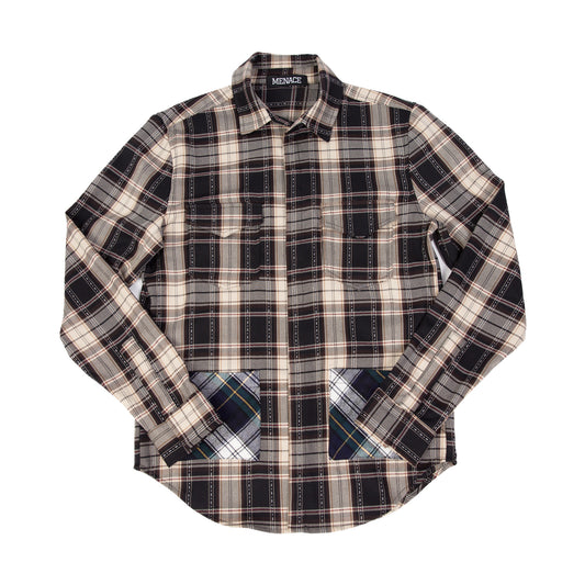 MULTI-PLAID FLANNEL BUTTON-UP by MENACE