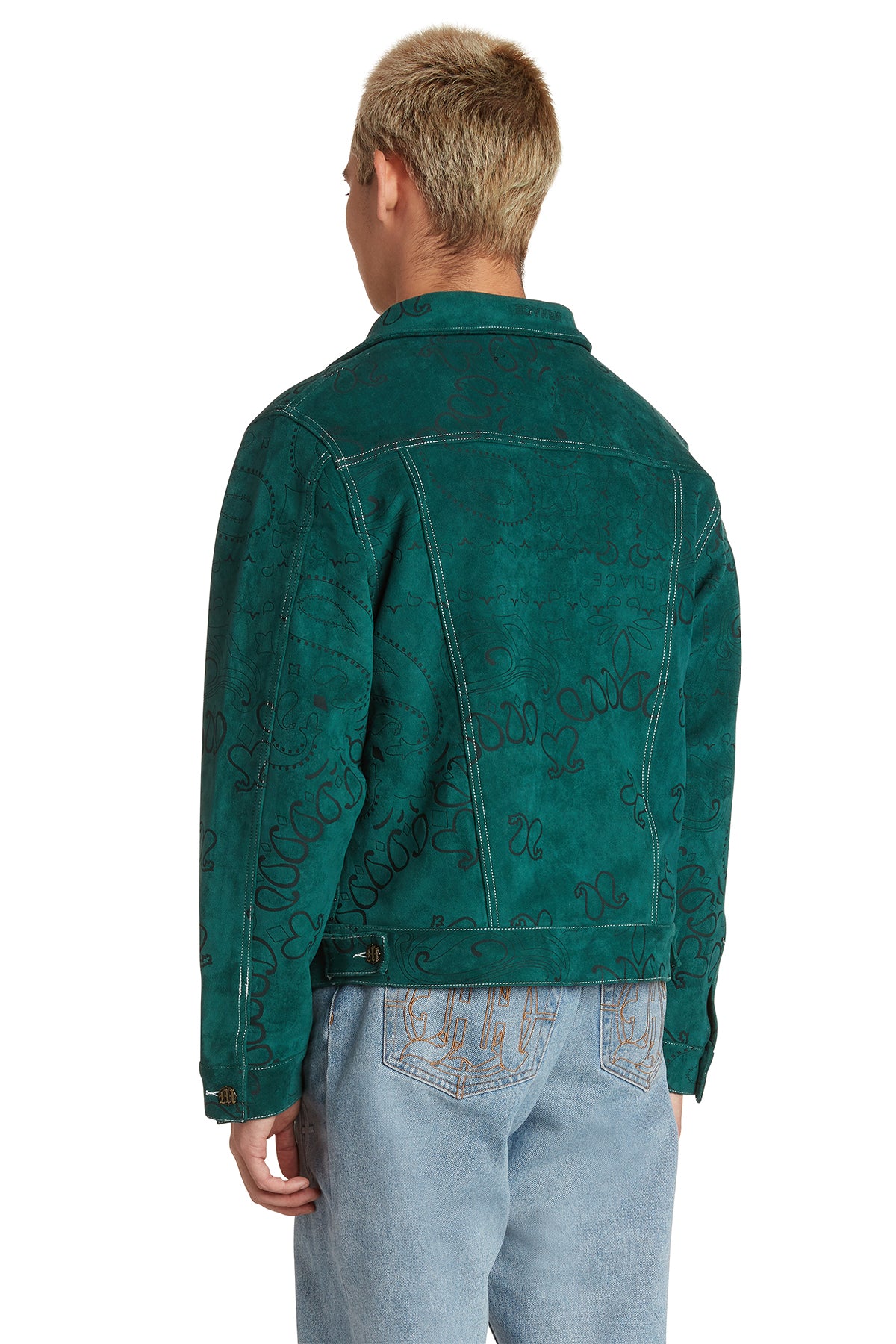 LASER ENGRAVED PAISLEY SUEDE TRUCKER JACKET