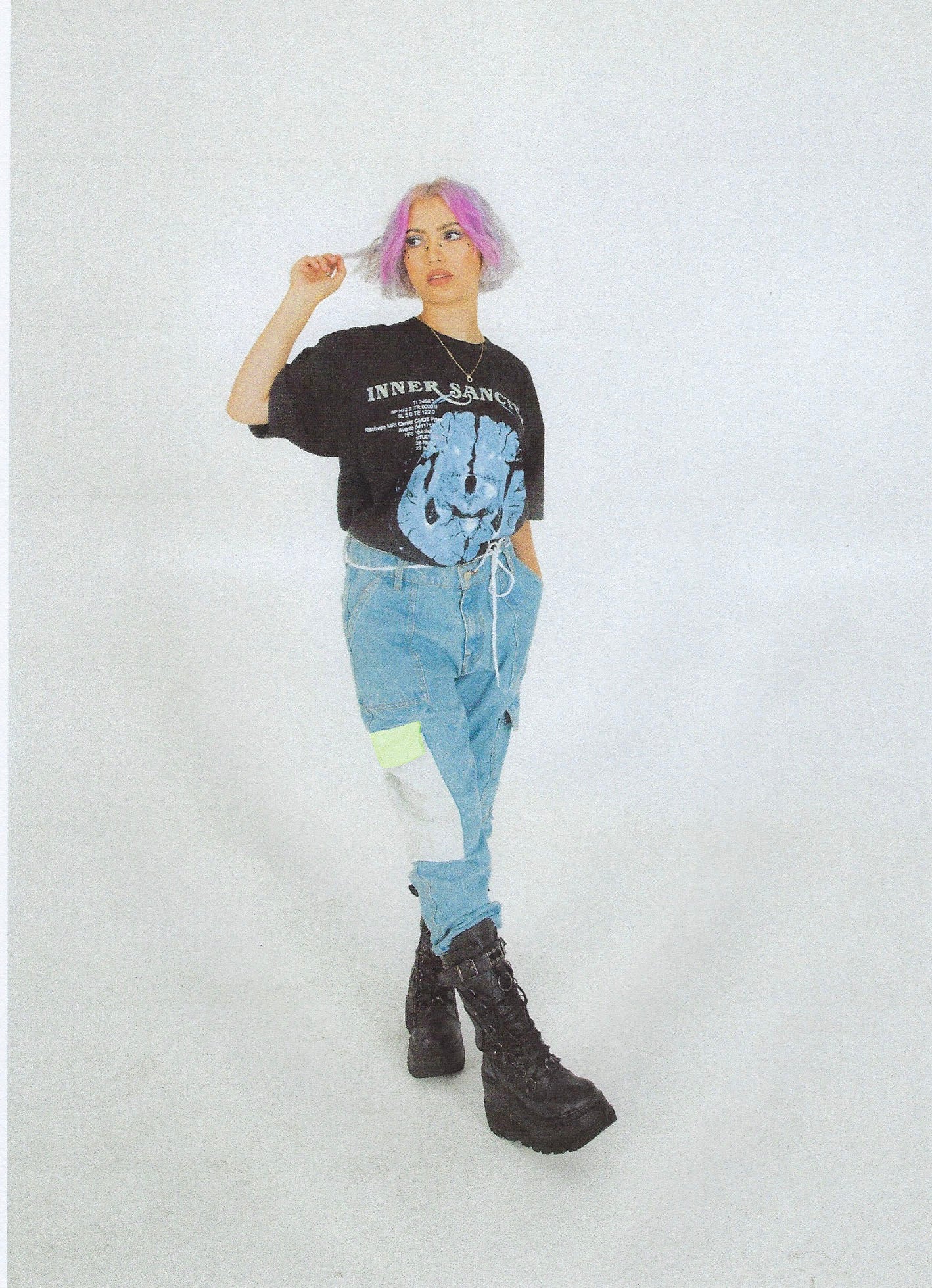 SKULL DISTRESS PANELED CARGO POCKET DENIM PANTS by MENACE