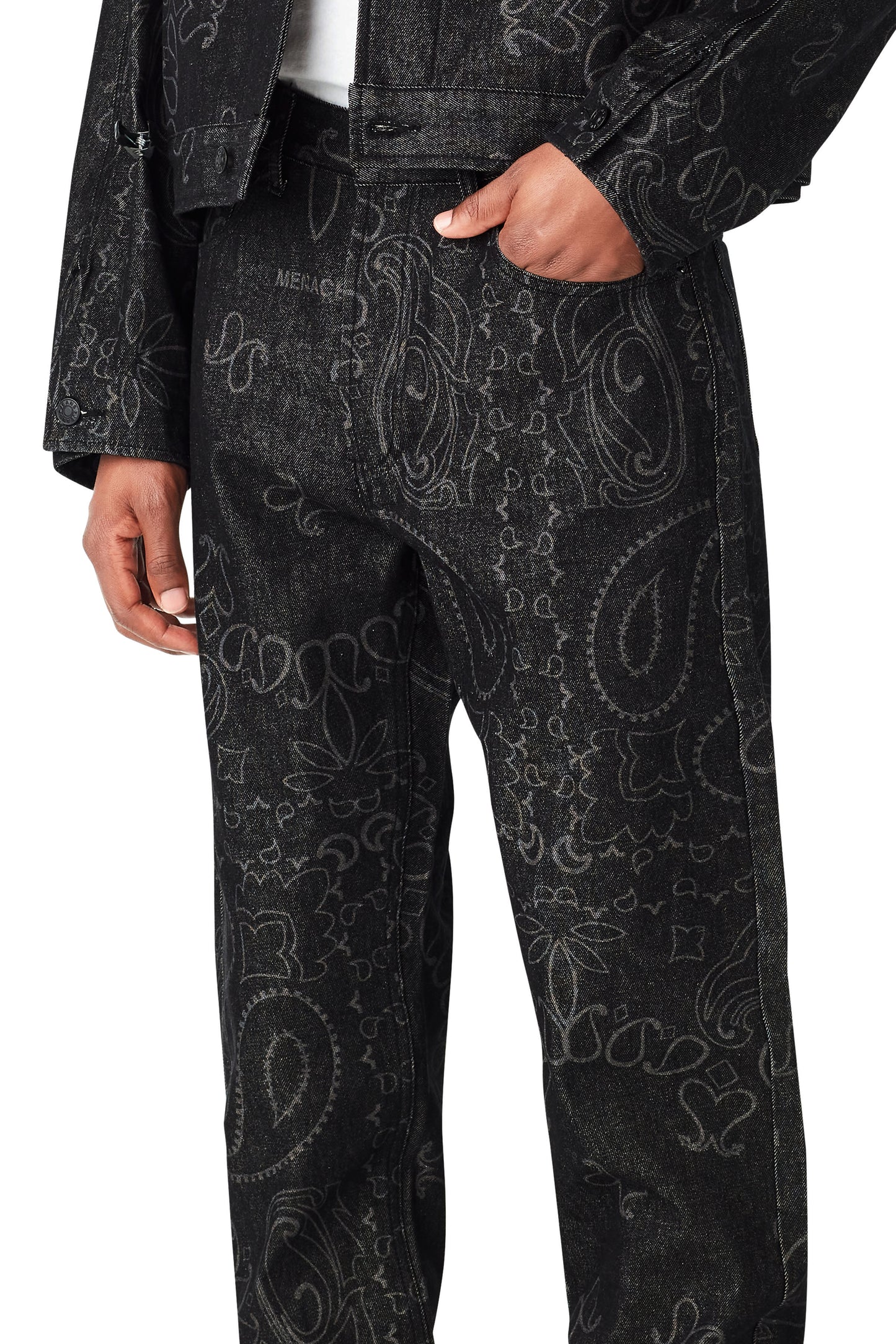 LASER ENGRAVED PAISLEY DENIM PANTS by MENACE