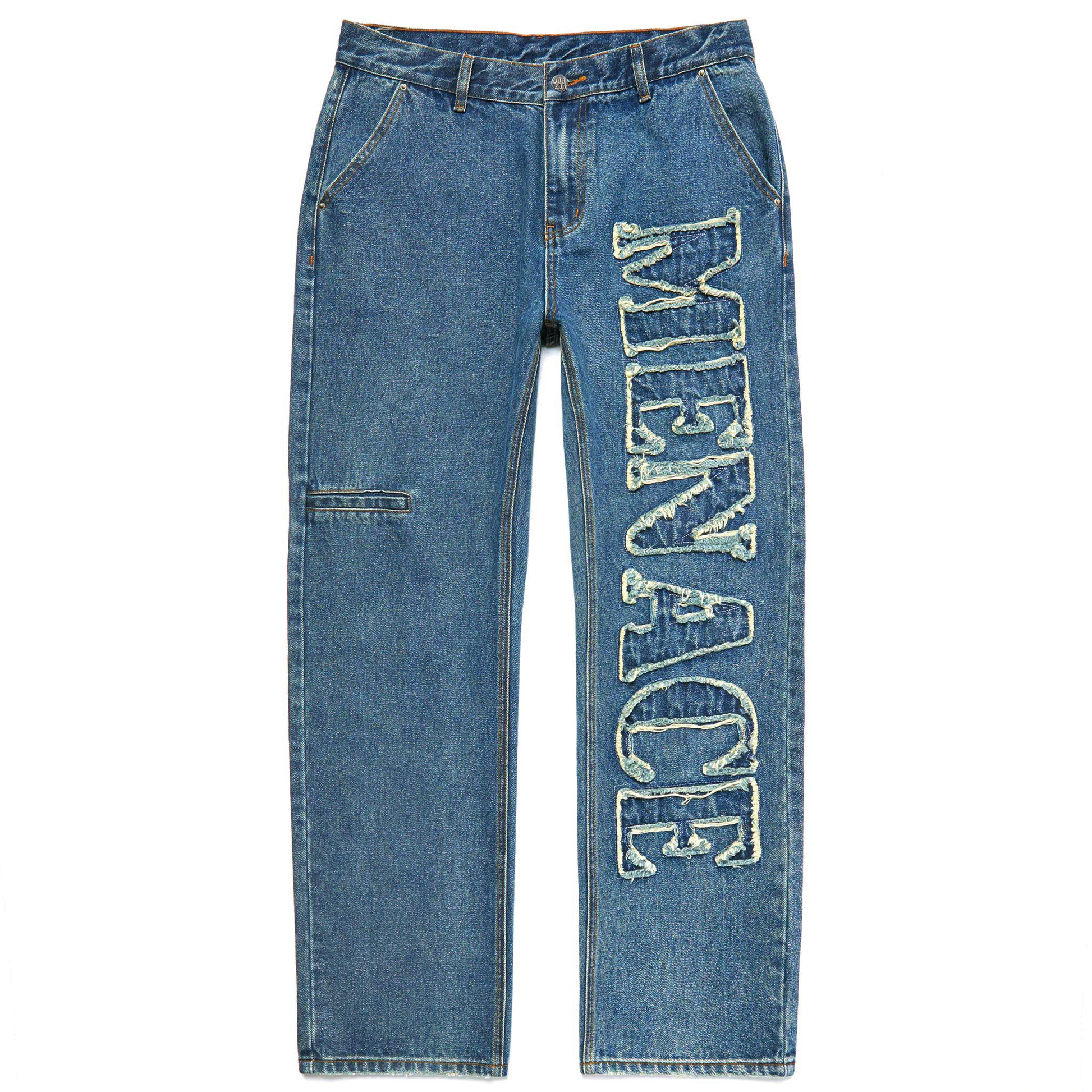 DISTRESSED STENCIL DENIM PANTS by MENACE