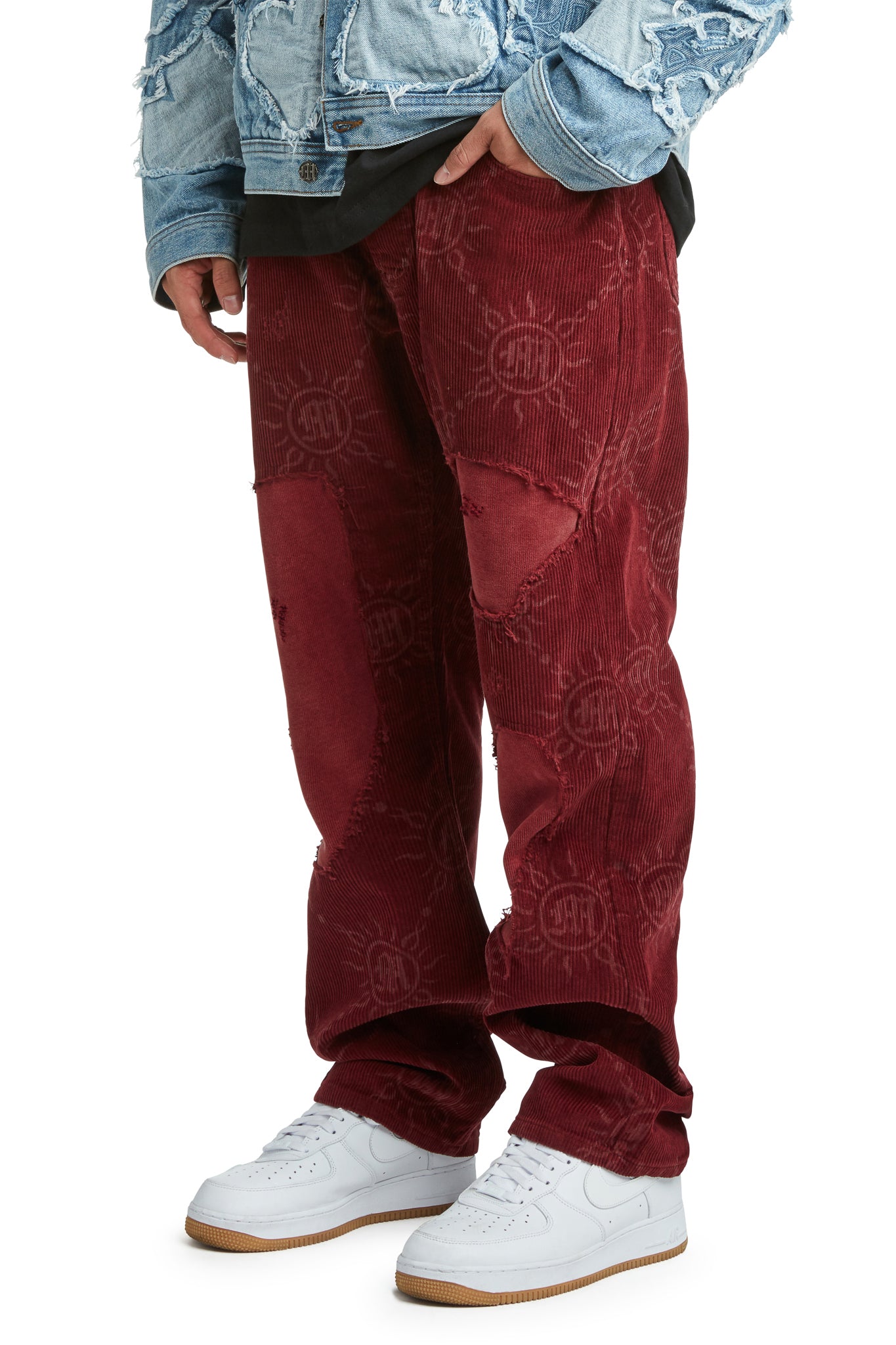 MONOGRAM CORDUROY DISTRESSED PANTS