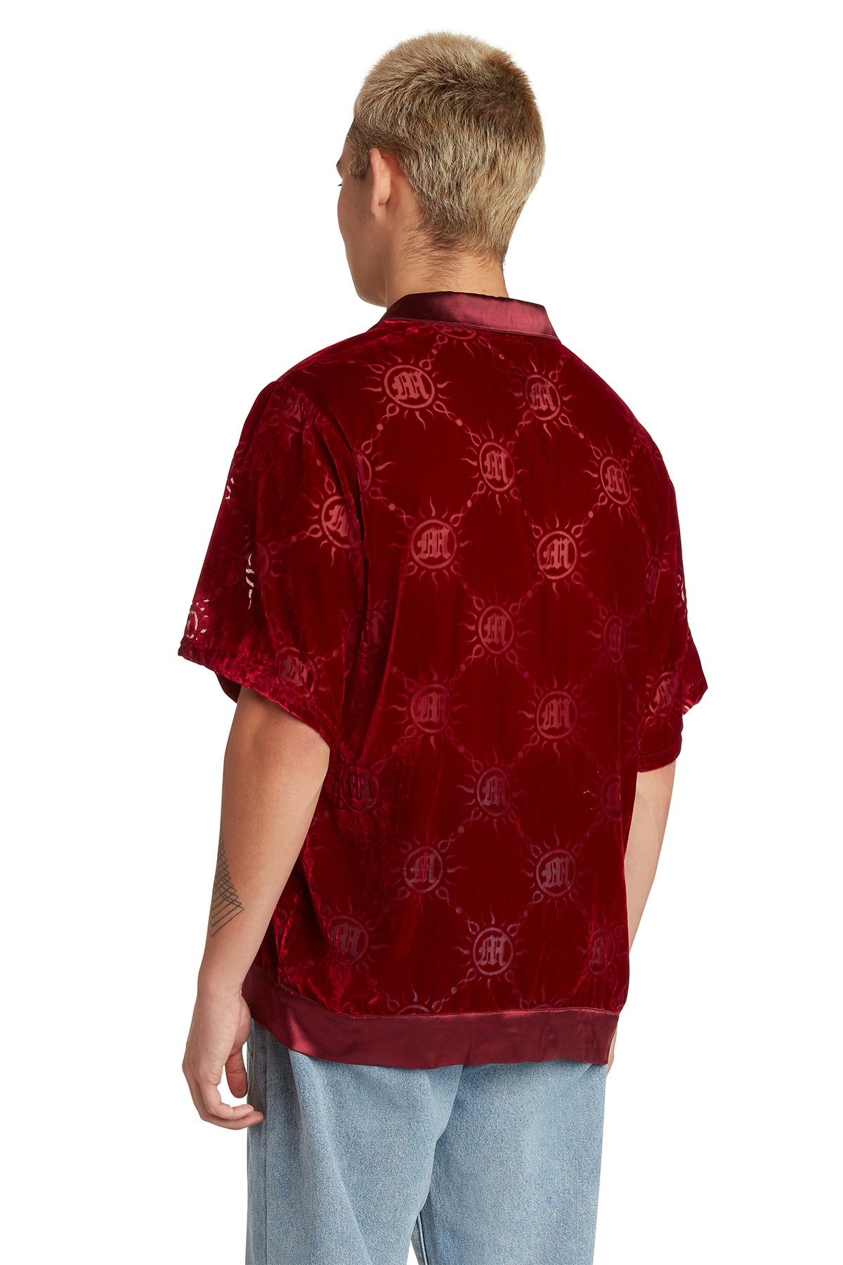 VELOUR BURNOUT MONOGRAM BUTTON-UP