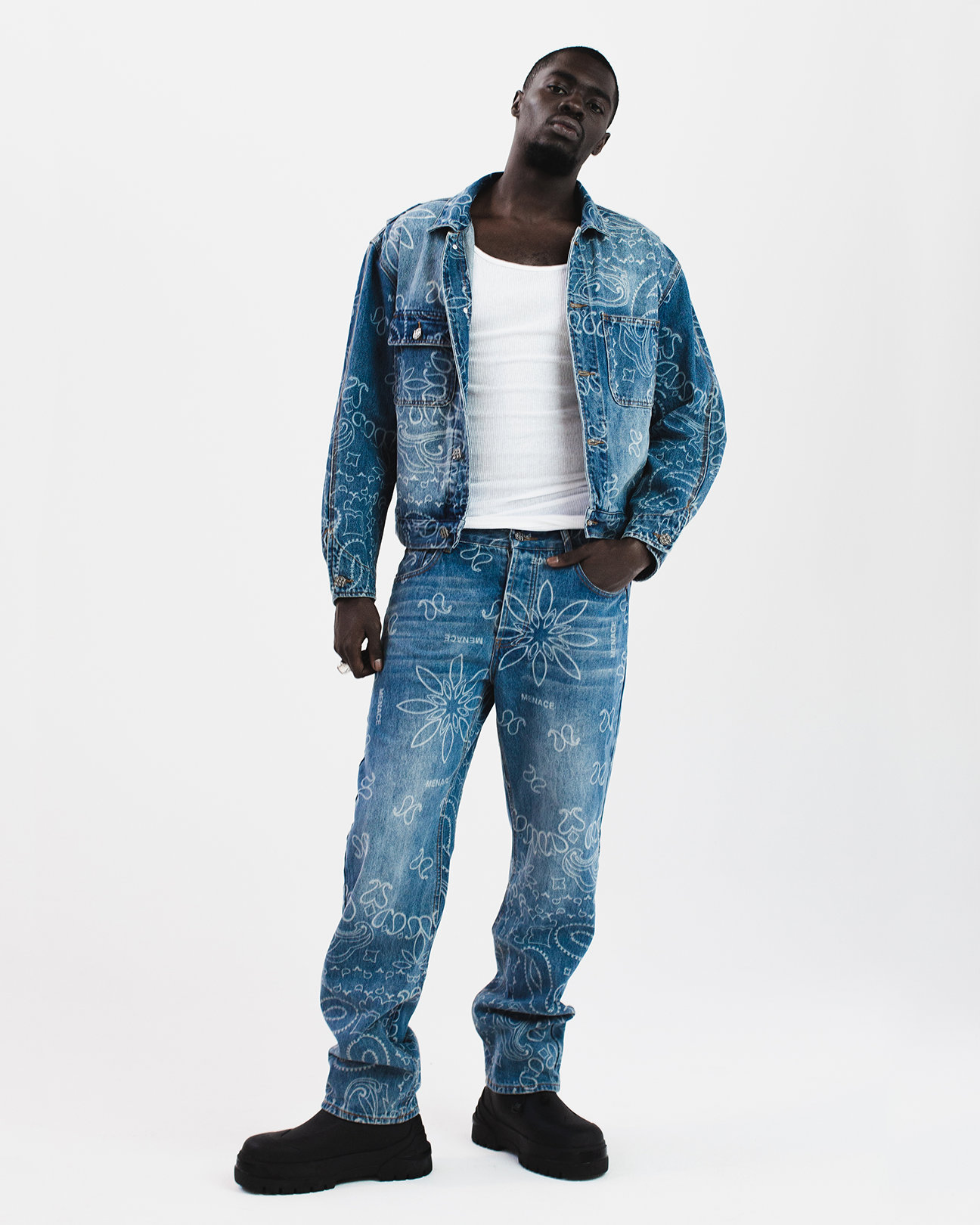 LASER ENGRAVED PAISLEY DENIM JACKET by MENACE