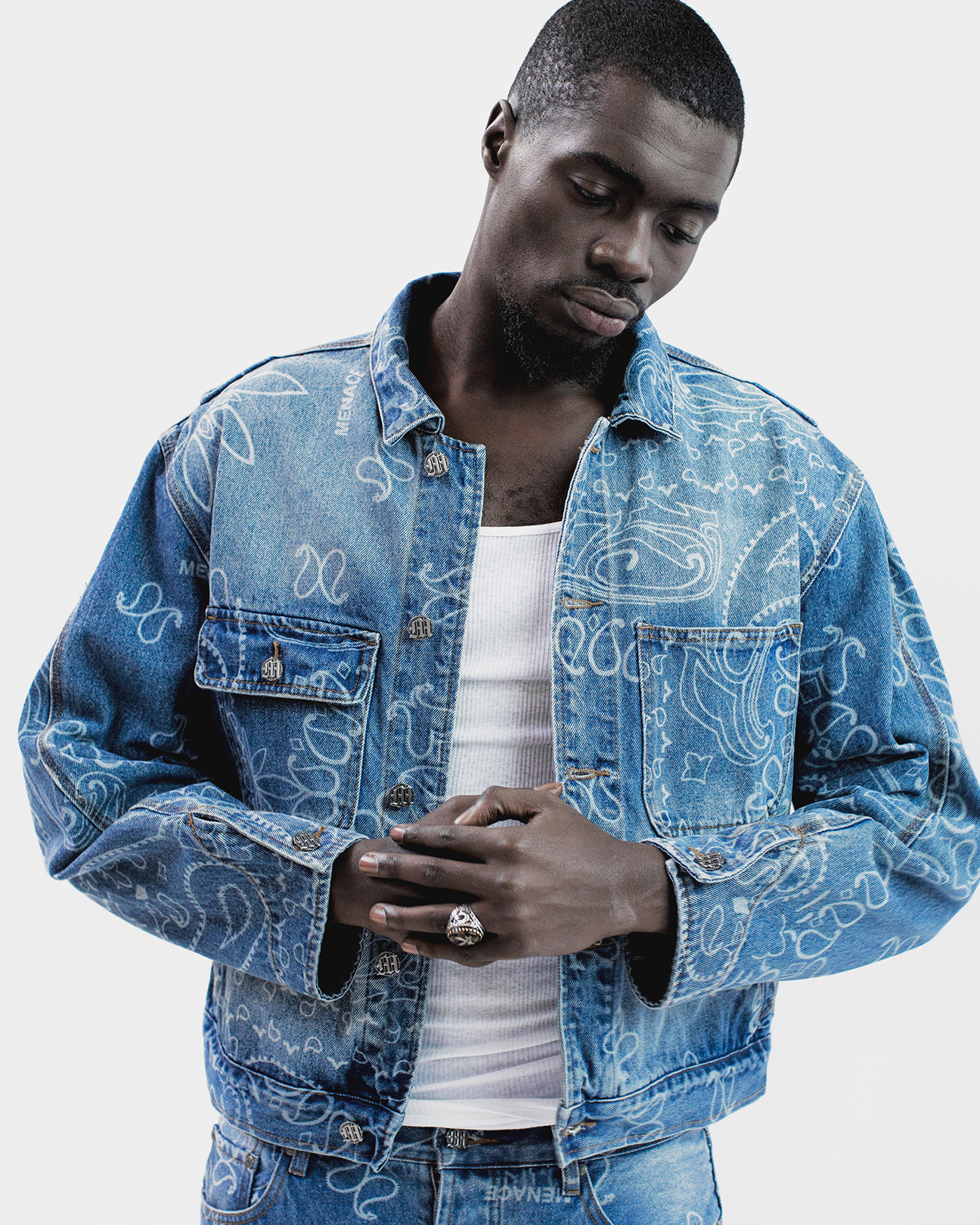 LASER ENGRAVED PAISLEY DENIM JACKET by MENACE