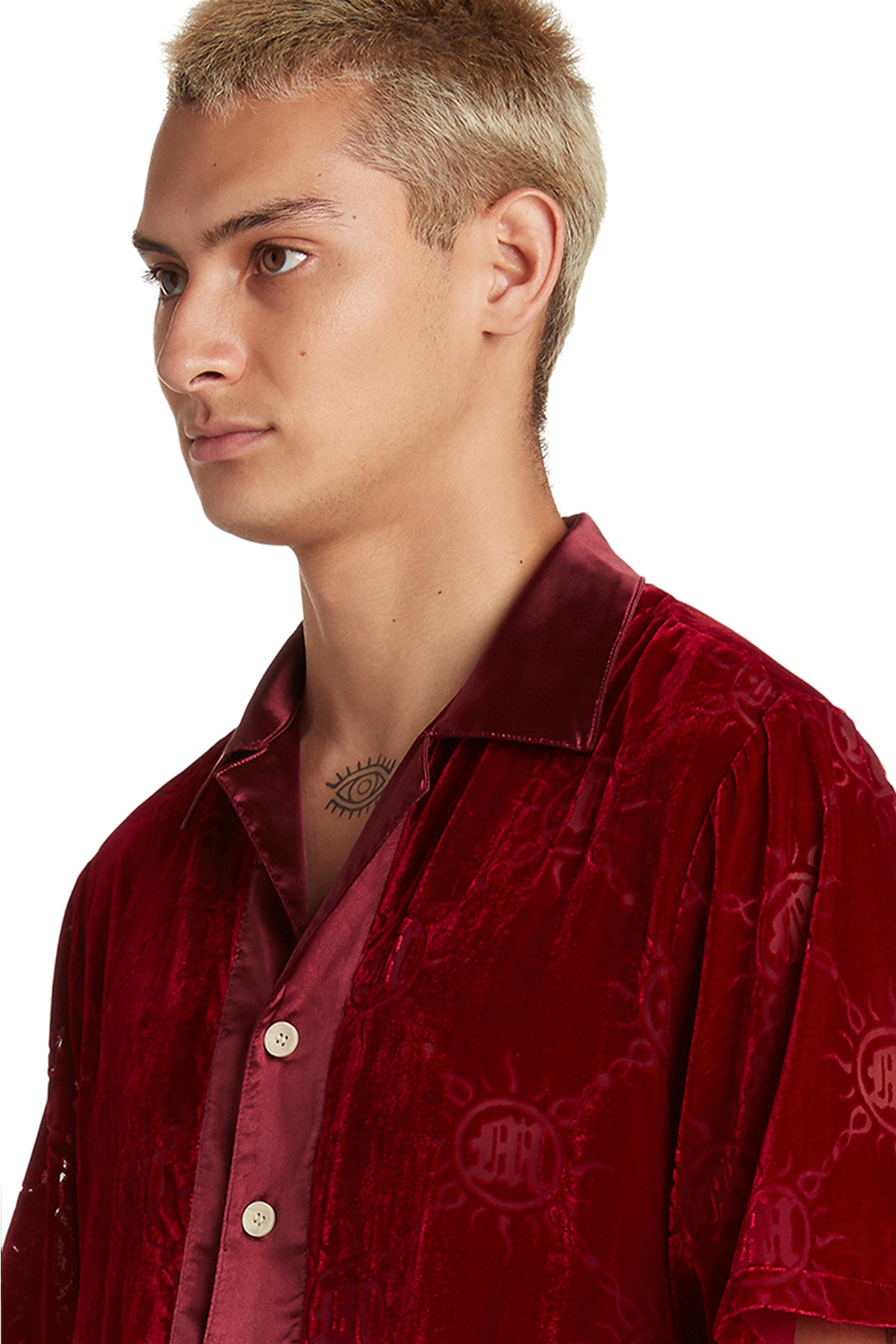 VELOUR BURNOUT MONOGRAM BUTTON-UP