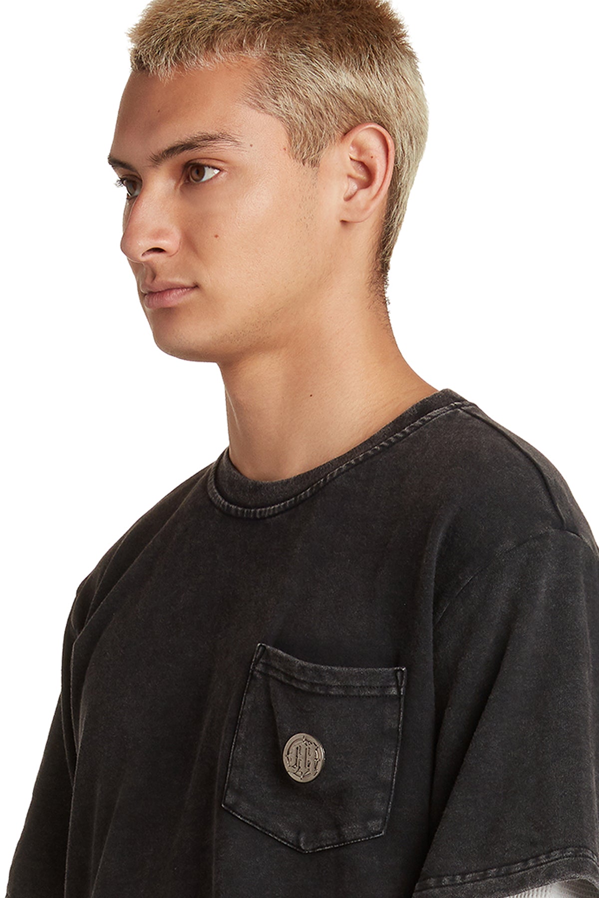 EMBOSSED LAYERED TERRY POCKET T-SHIRT