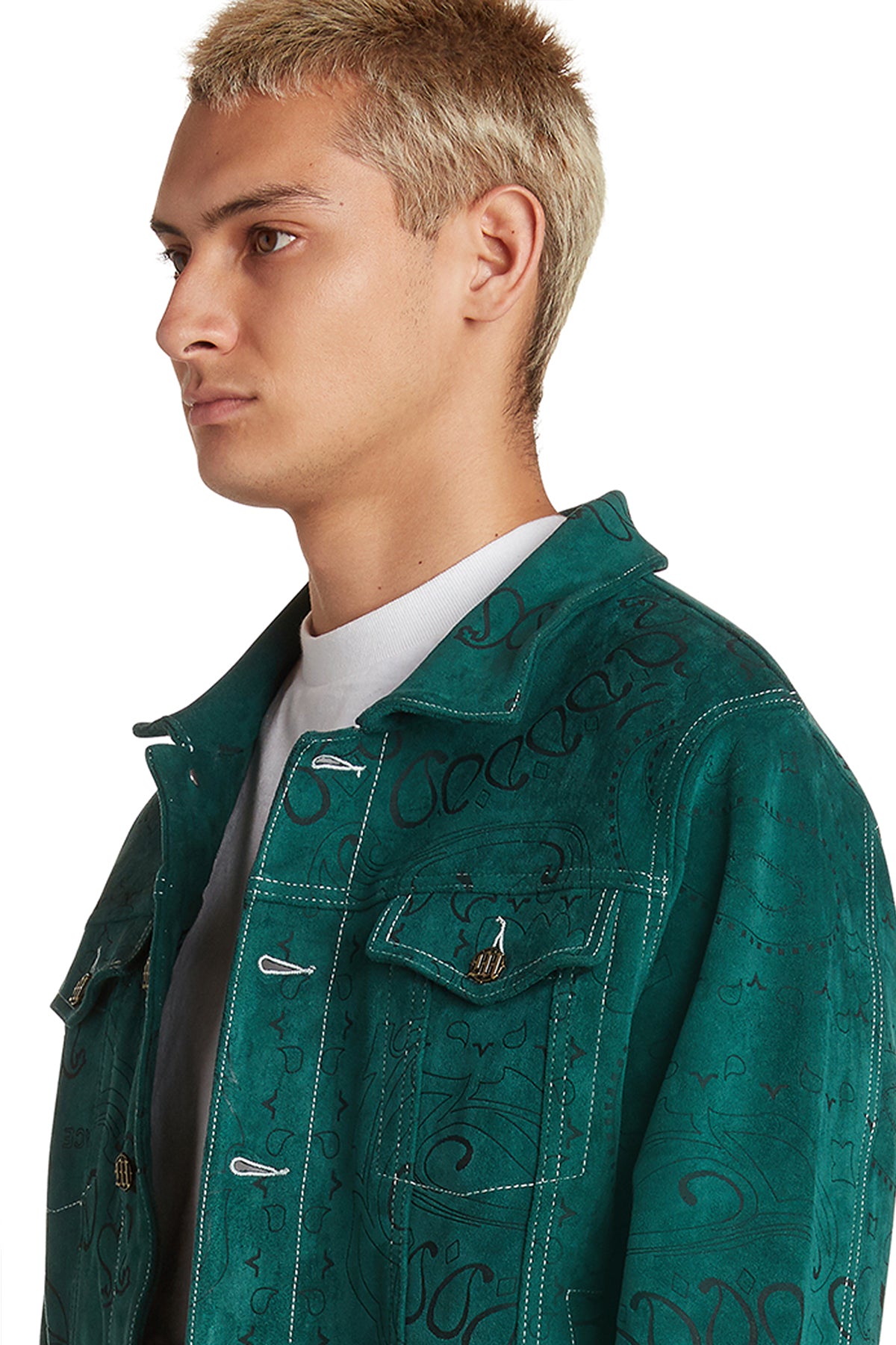 LASER ENGRAVED PAISLEY SUEDE TRUCKER JACKET