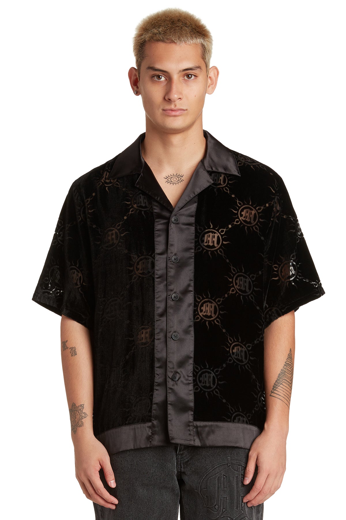 BURNOUT-MONOGRAMM-BUTTON-UP AUS VELOURS