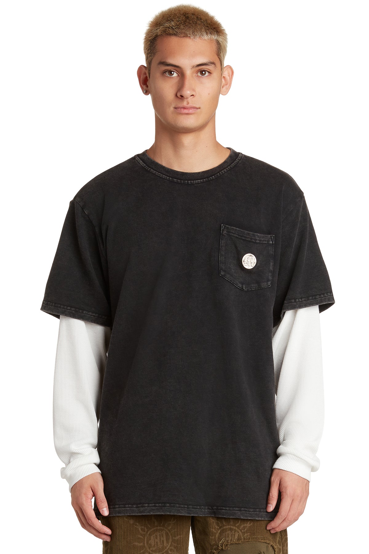EMBOSSED LAYERED TERRY POCKET T-SHIRT