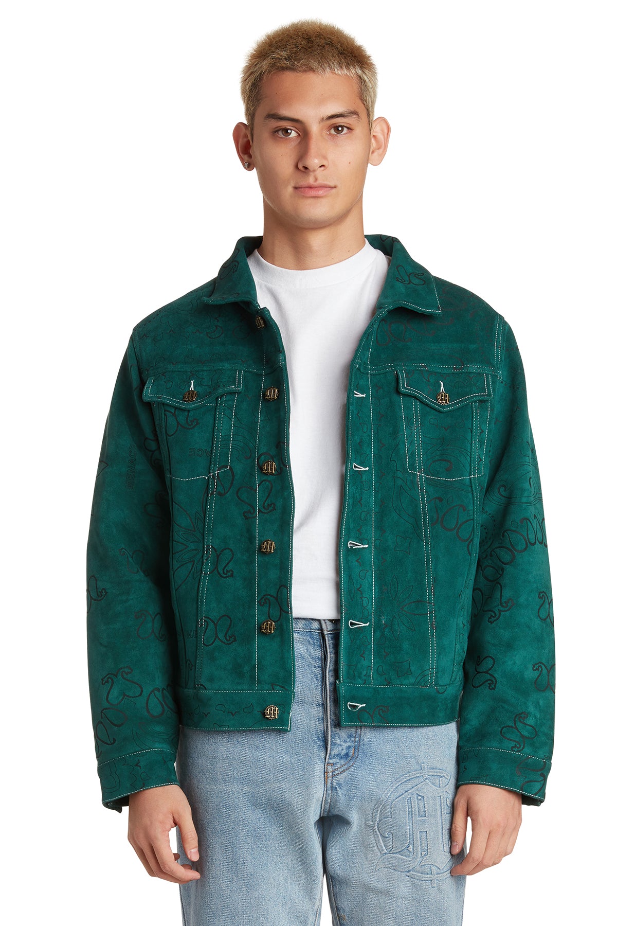 LASER ENGRAVED PAISLEY SUEDE TRUCKER JACKET