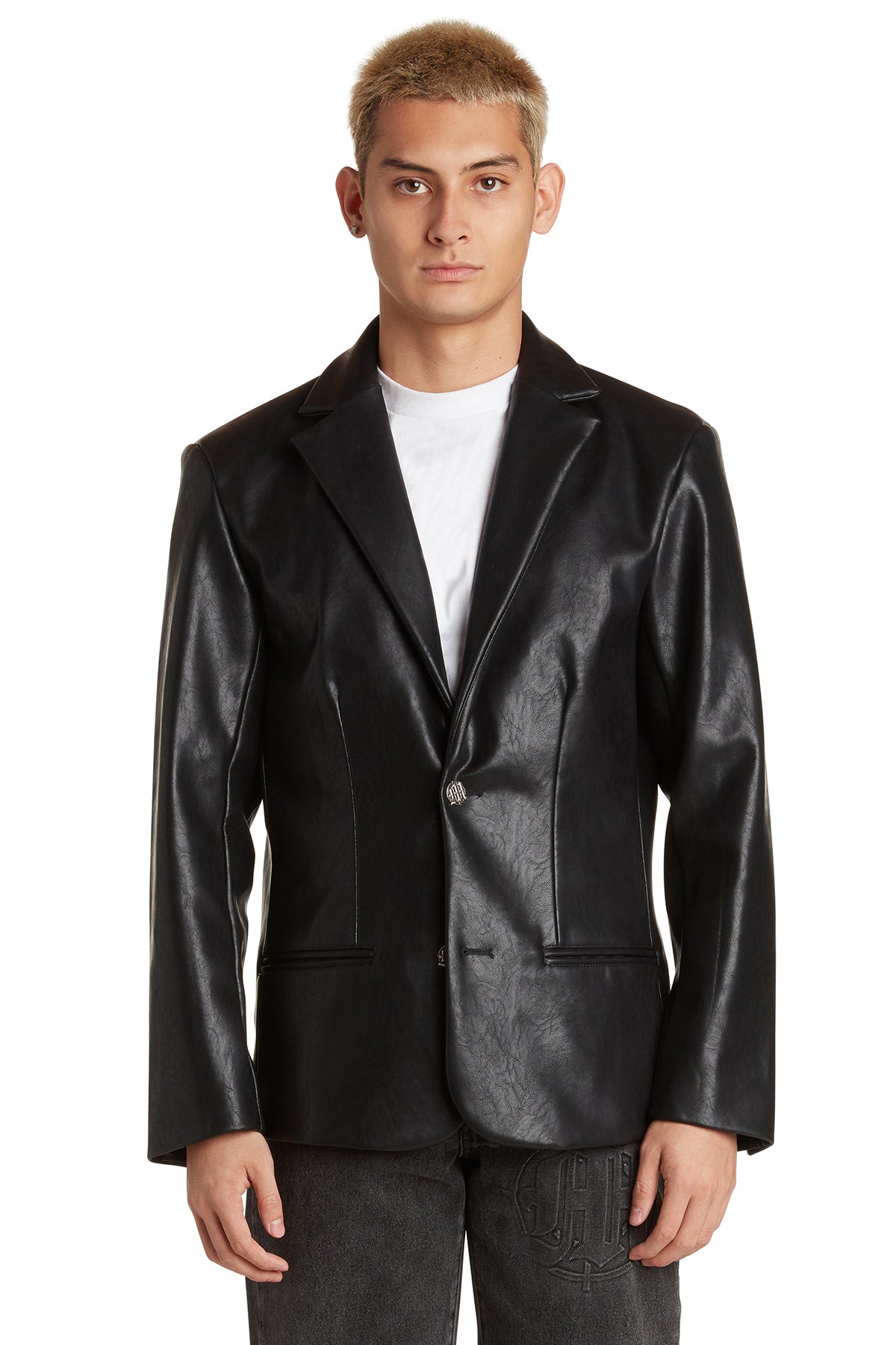 SKELETAL EMBOSSED LEATHER BLAZER