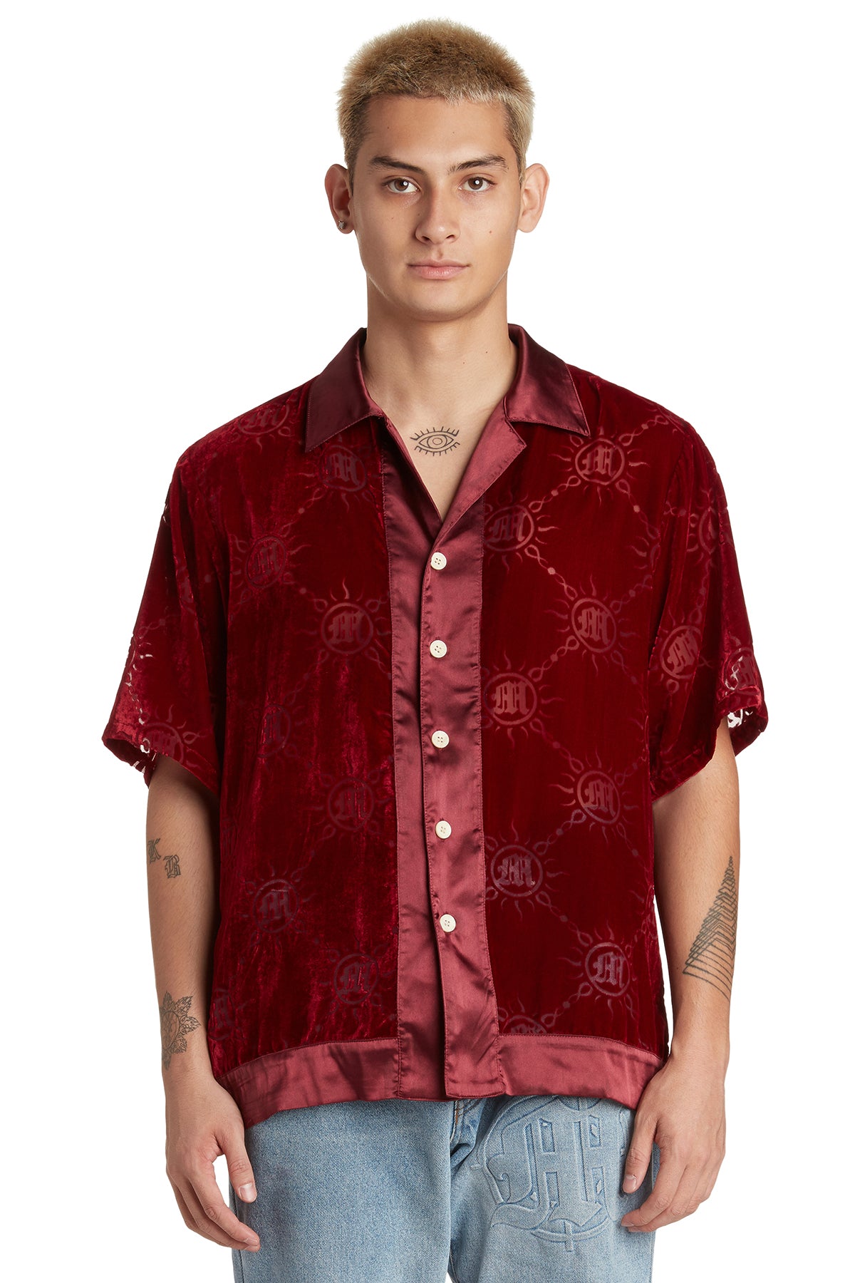 VELOUR BURNOUT MONOGRAM BUTTON-UP
