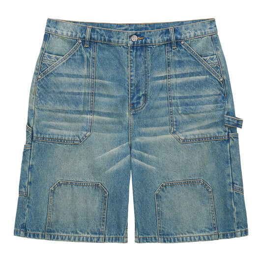 STEEL EMBOSSED DENIM CARPENTER SHORTS