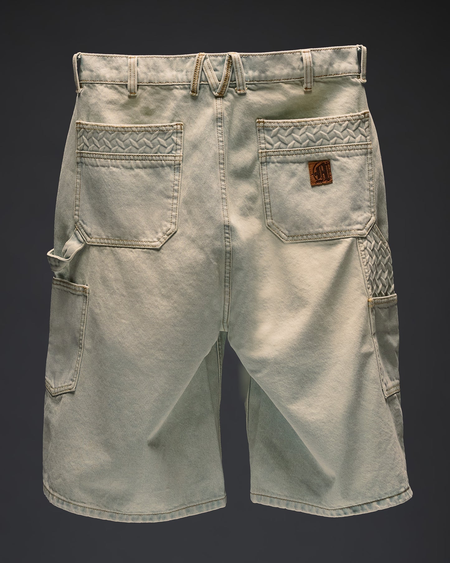 STEEL EMBOSSED DENIM CARPENTER SHORTS