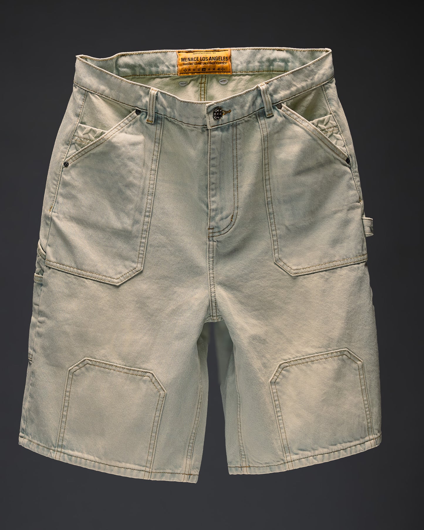 STEEL EMBOSSED DENIM CARPENTER SHORTS