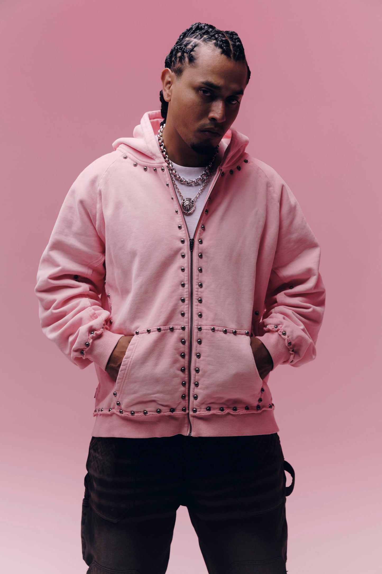 METAL RIVET ZIP-UP HOODIE