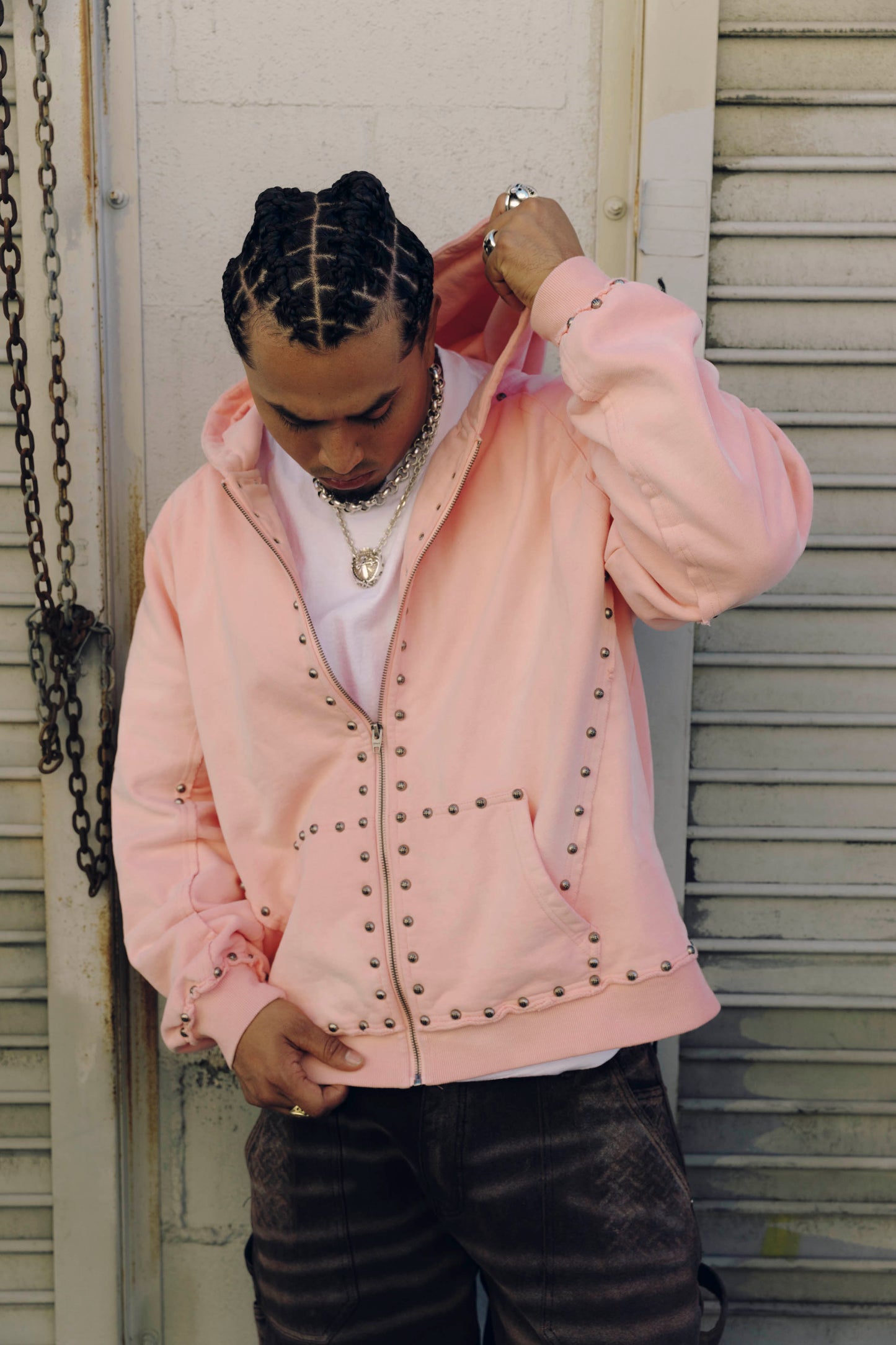 METAL RIVET ZIP-UP HOODIE