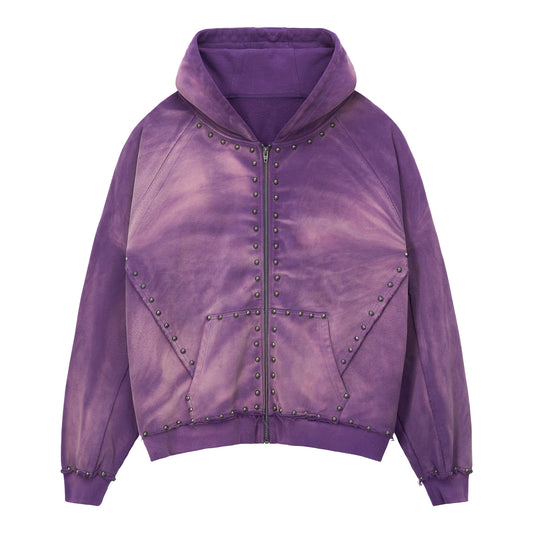 METAL RIVET ZIP-UP HOODIE