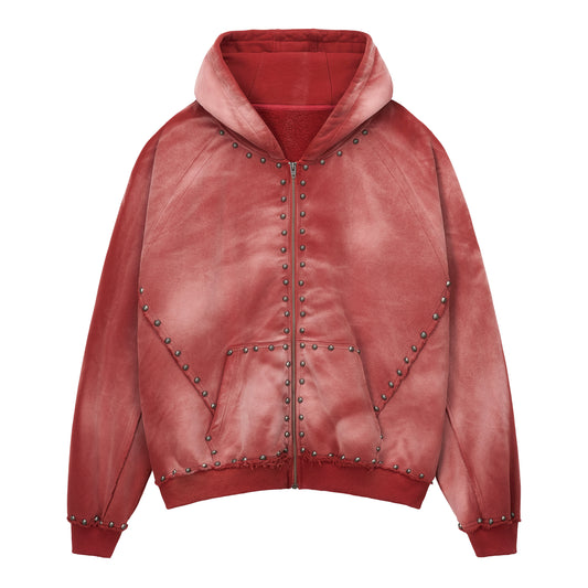 METAL RIVET ZIP-UP HOODIE
