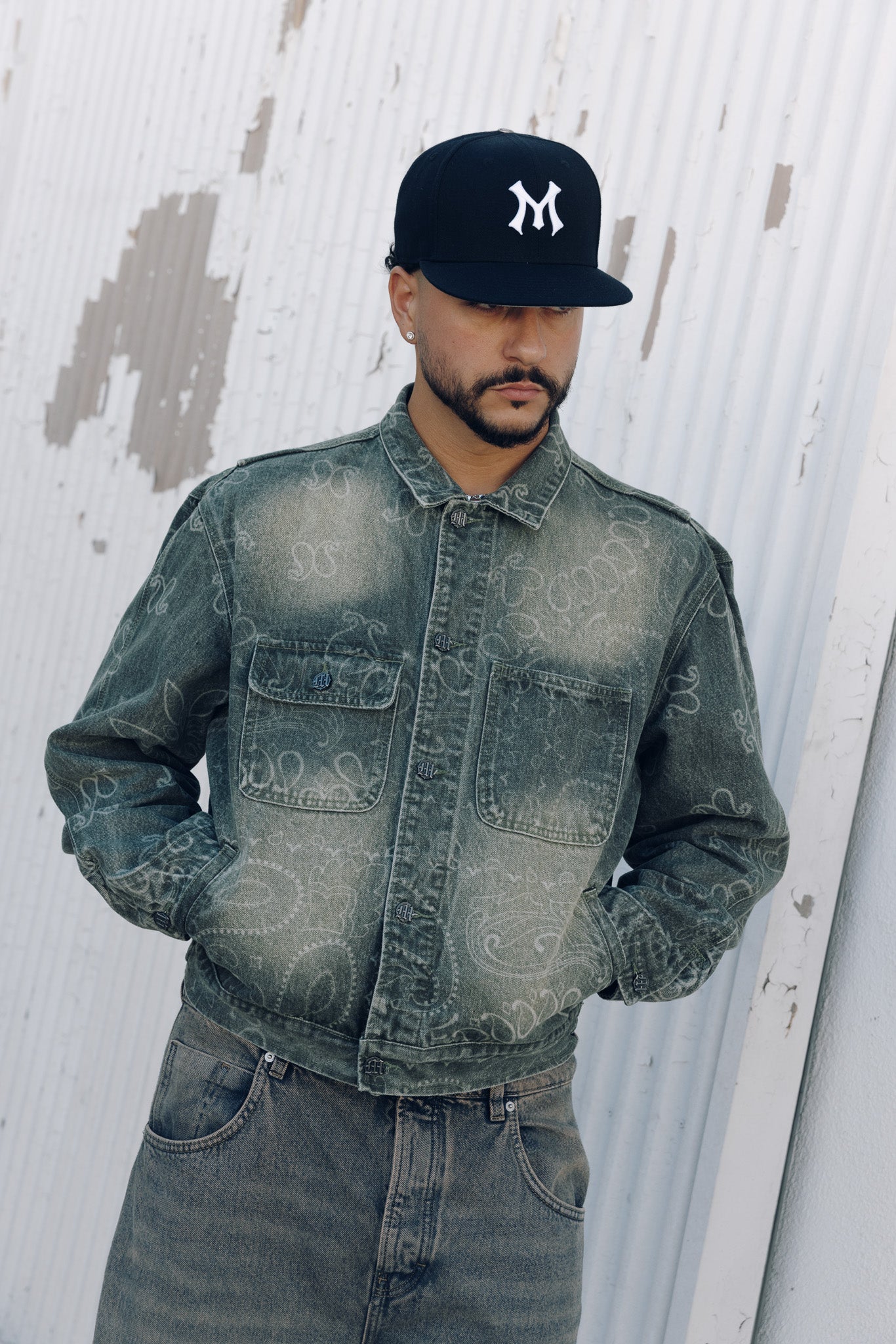 LASER ENGRAVED PAISLEY DENIM JACKET