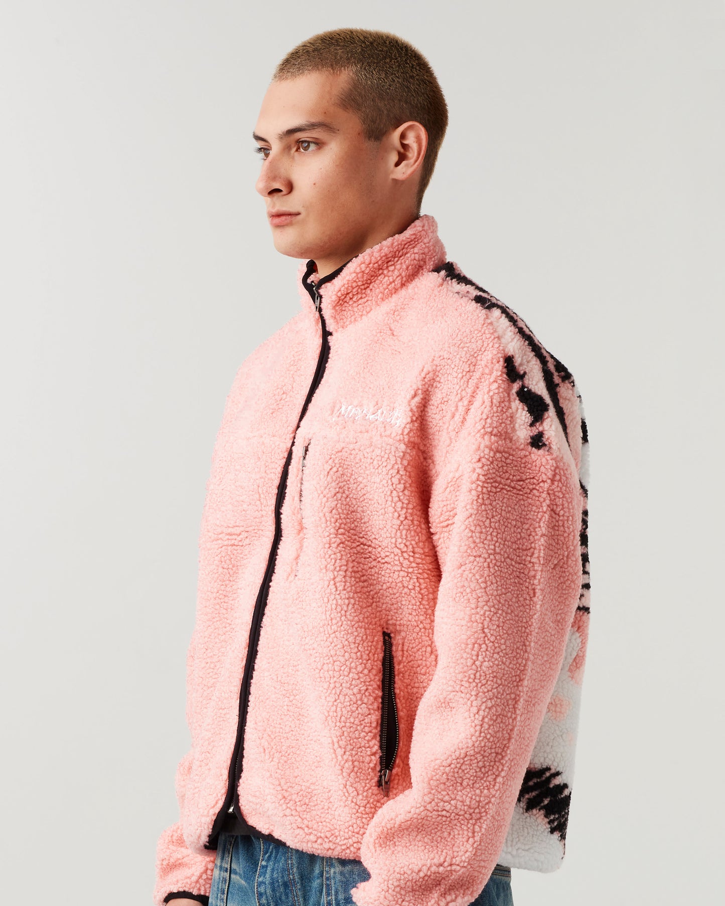 PINK TIGER SHERPA FLEECE ZIP-UP JACKET