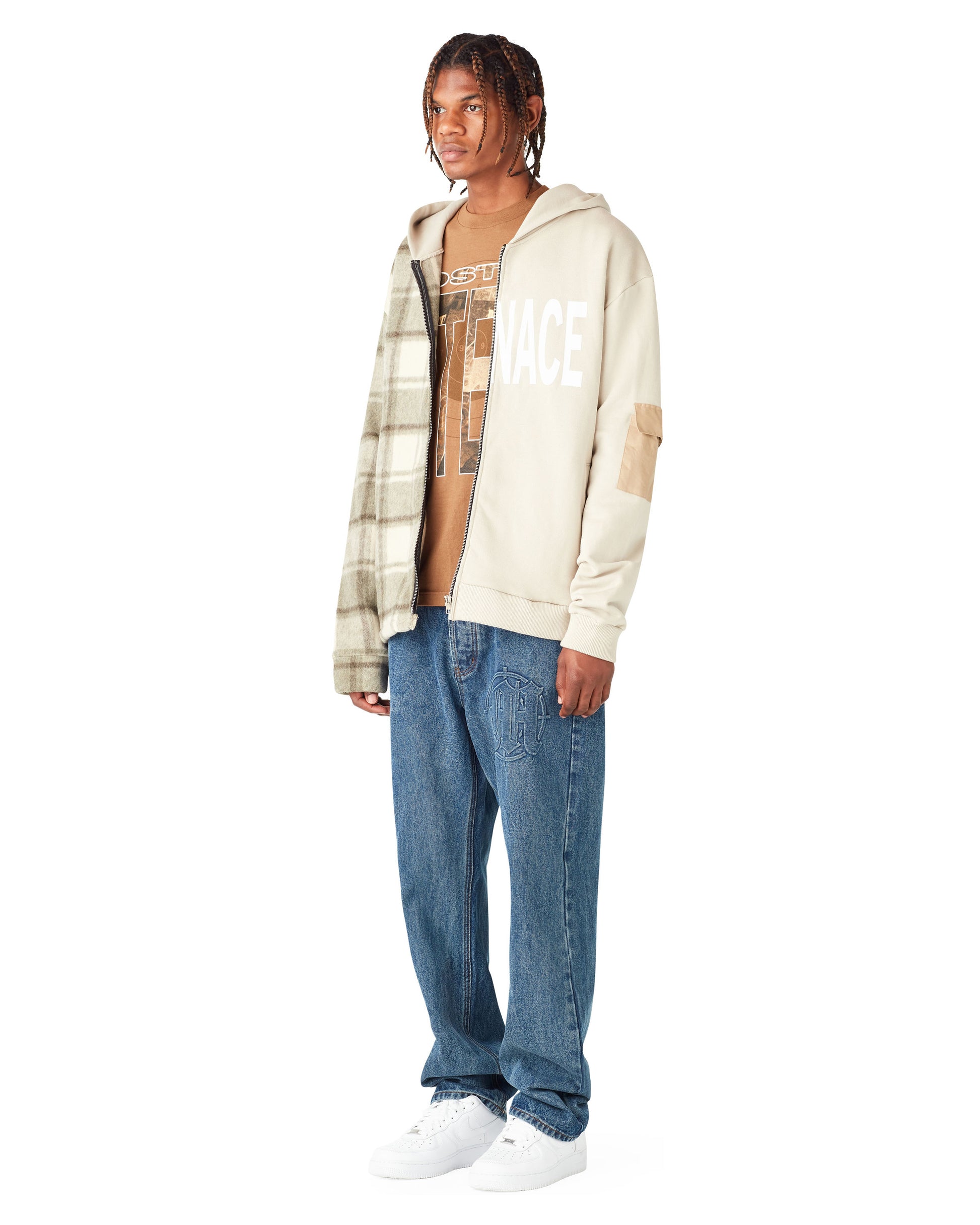 MENACE SPLIT WOOL PLAID FRENCH TERRY HOODIE by MENACE