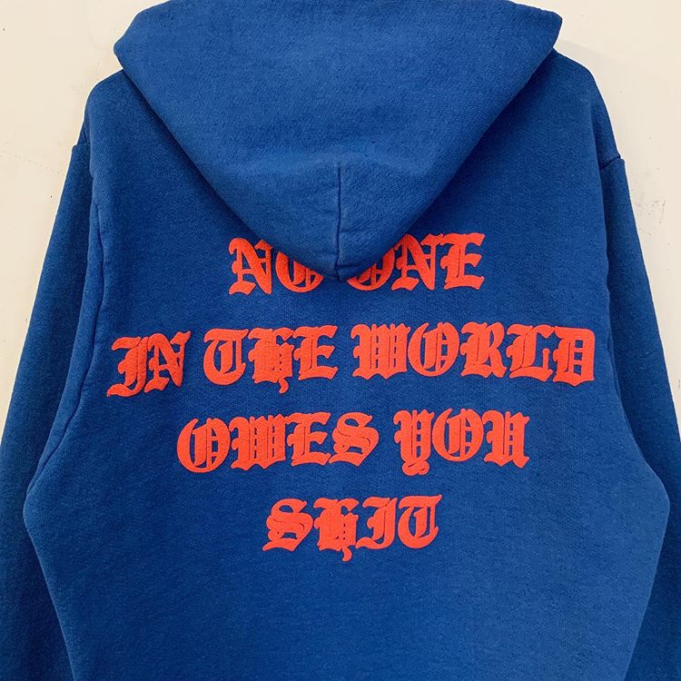 NO ONE IN THE WORLD OWES YOU SHIT ZIP-UP HOODIE by MENACE