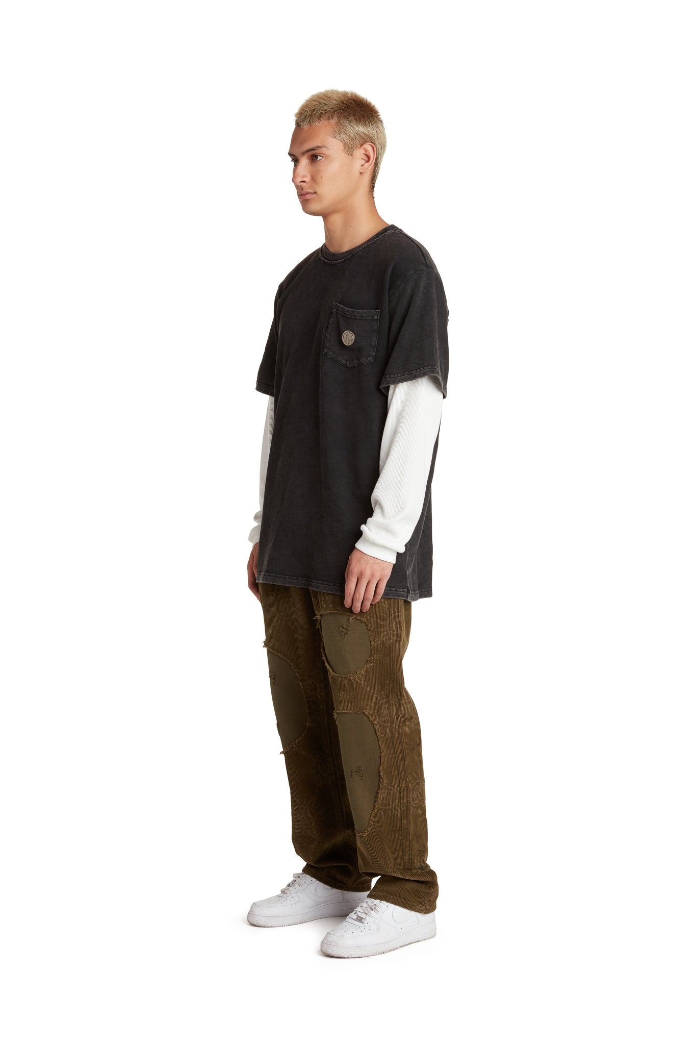 EMBOSSED LAYERED TERRY POCKET T-SHIRT