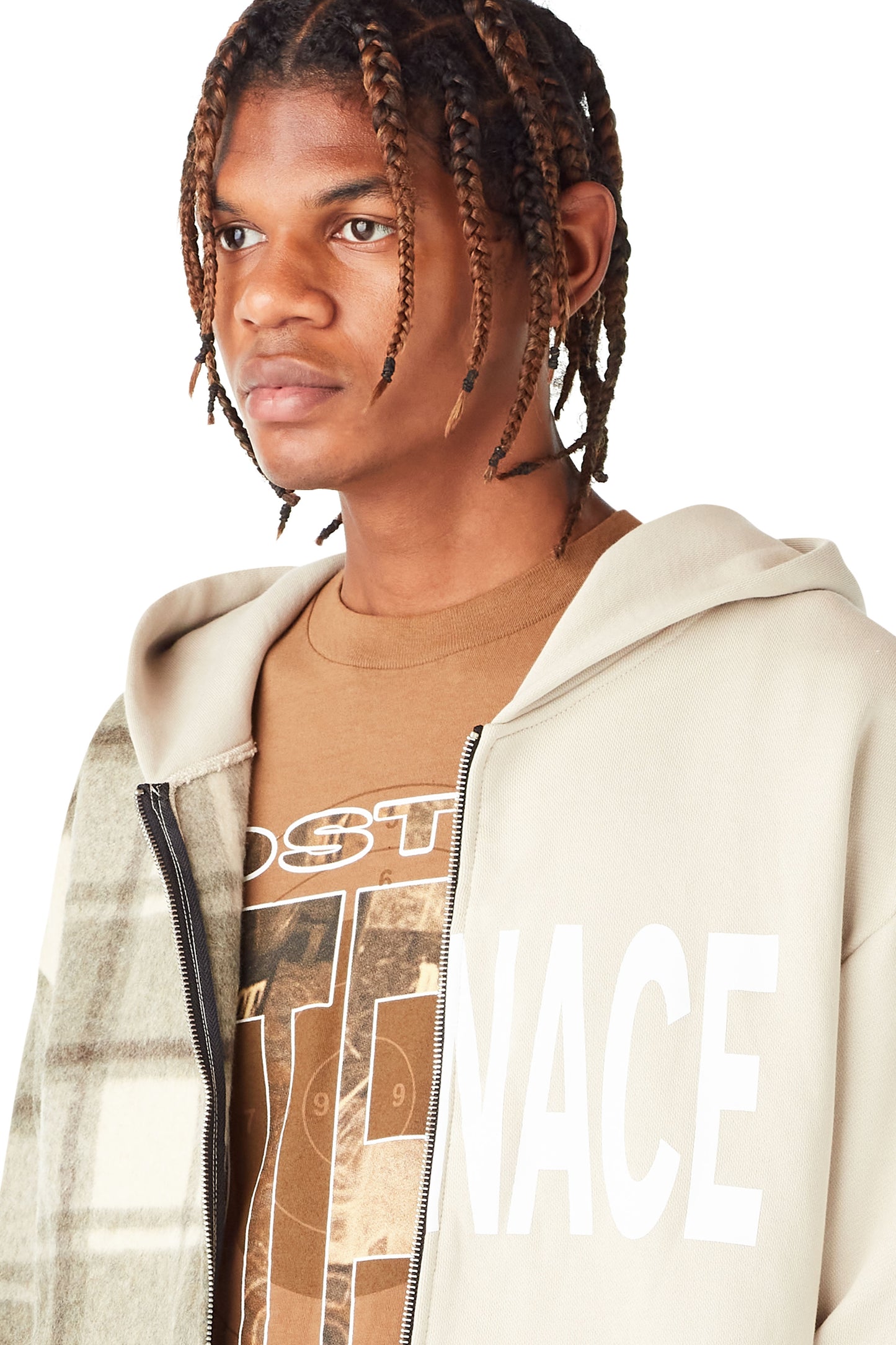 MENACE SPLIT WOOL PLAID FRENCH TERRY HOODIE by MENACE